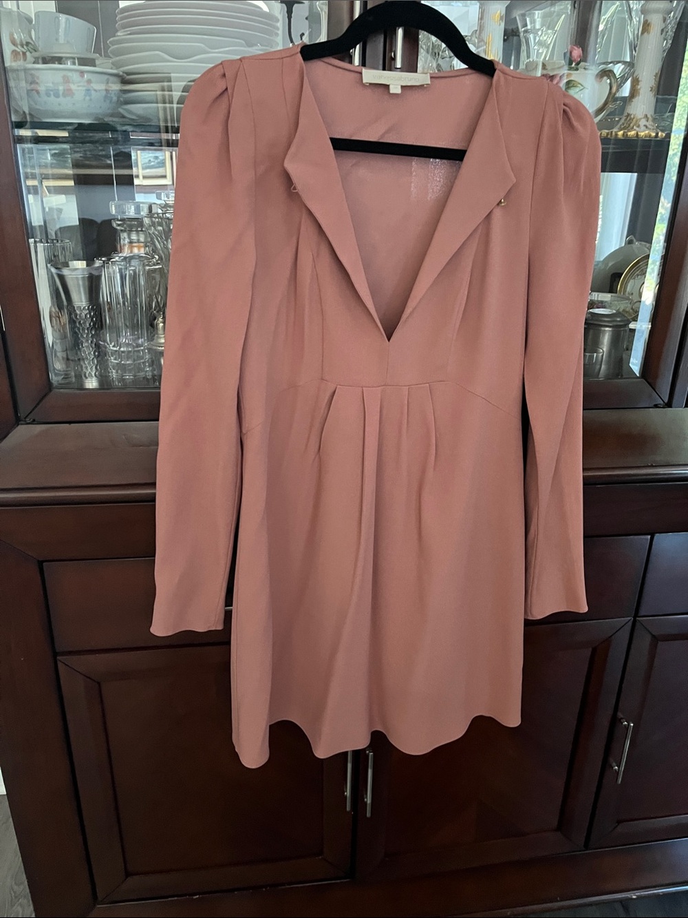 Vanessa Bruno Rose-Pink Long Sleeve V-Neck Mini Dress